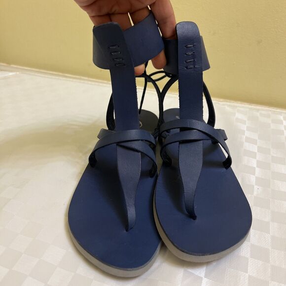 Free people Vacation Day Wrap Leather Sandals Denim blue Sz 39 - Picture 2 of 7